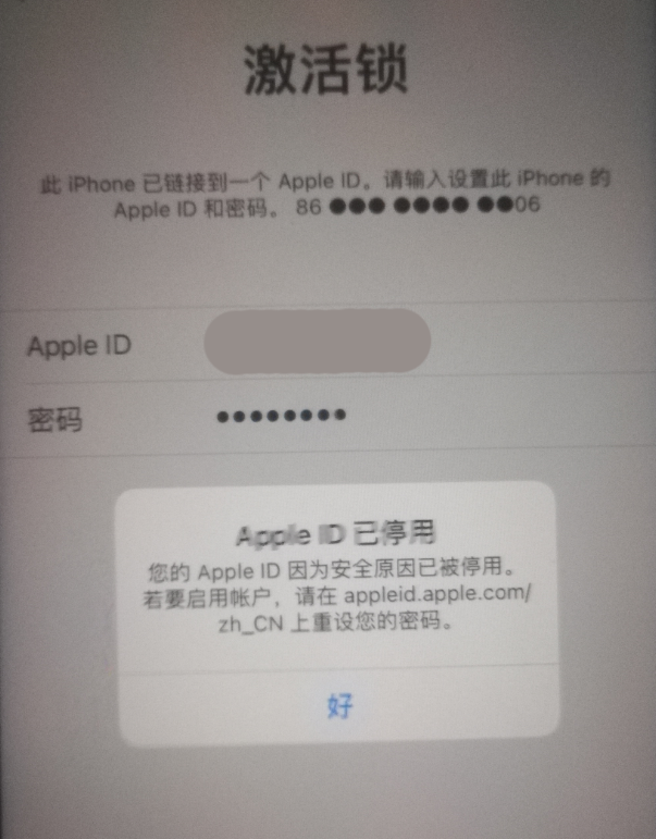 迪庆苹果手机维修分享iPhone 12 出现提示“Apple ID 已停用”怎么办 